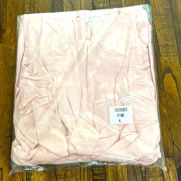 Elegant pale Pink Ruffle Dress Midi Exaggerated short ruffle sleeves tier hem L - Picture 13 of 16